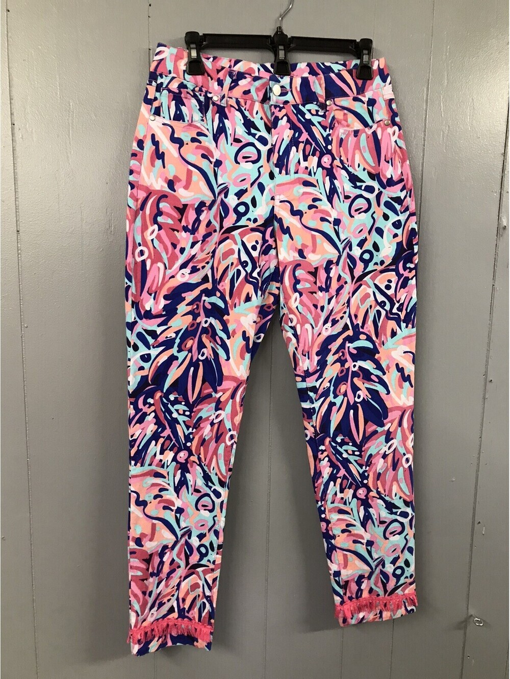 Simply Southern Pants. Multi Color Geometric. Fringe On Leg Ends Size Large. NWT